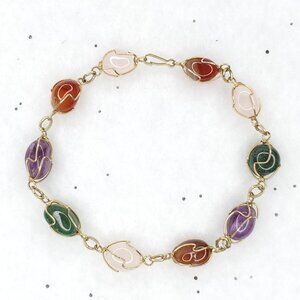 Vintage Wire Wrapped Bracelet Semi Precious Gemstones Quartz Agate Amethyst